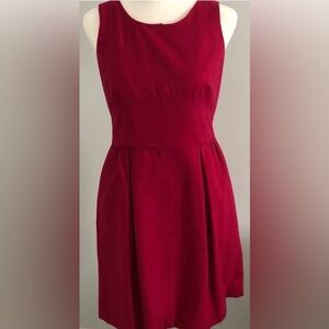 J. Crew Burgandy Sleeveless A Line Pleated Midi Wool Dress